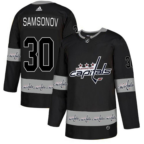 Men Adidas Washington Capitals #30 Ilya Samsonov Black Authentic Team Logo Fashion Stitched NHL Jersey
